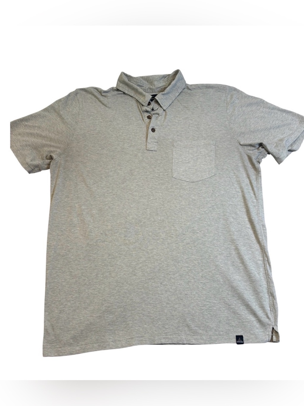 prAna Men’s Large Tall Polo Shirt Gray Short Sleeve Pocket Travel Golf Hiking